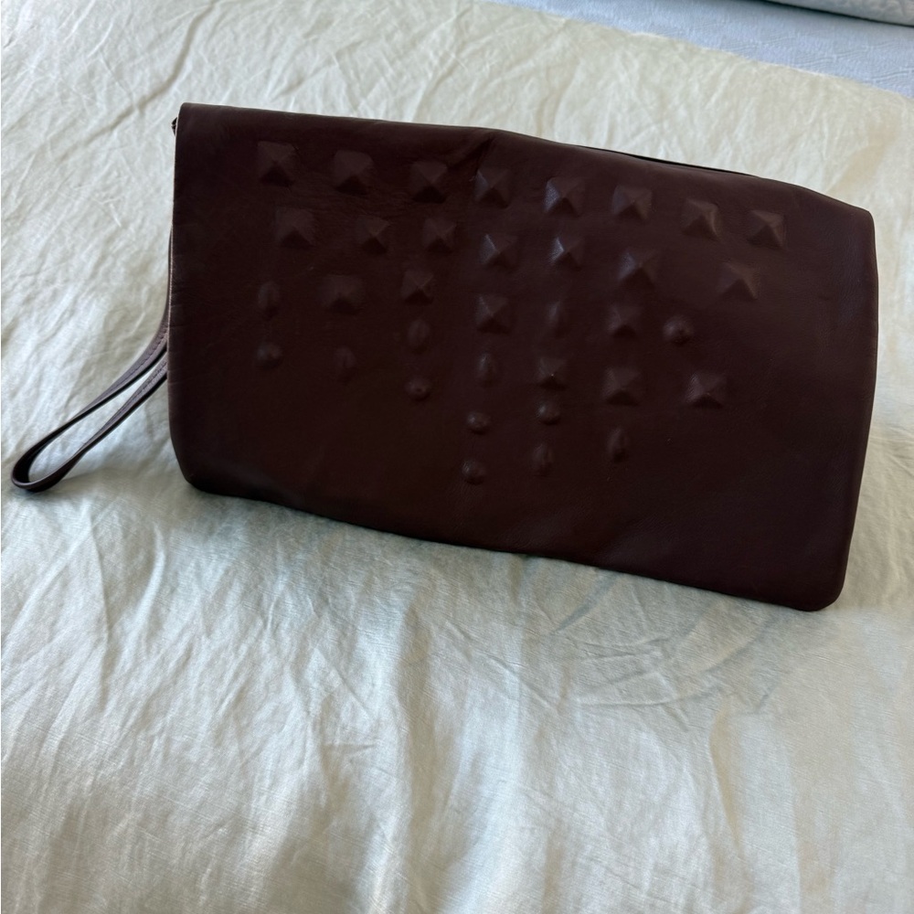 JAS MB LONDON Brown Leather Studded Clutch
